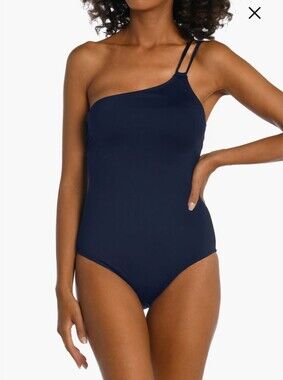 La Blanca Indigo blue 1 shoulder 1 piece strappy goddess swimsuit size 16 NWOT